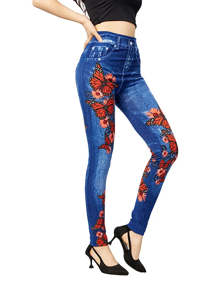 ButterflyBloom | Chic High Waisted Women's Jeggings with Stylish Design 2