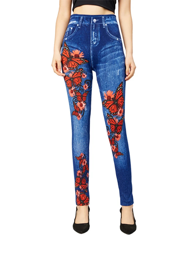 ButterflyBloom | Chic High Waisted Women's Jeggings with Stylish Design 3