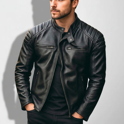 Retro Leather Biker Jacket For Men