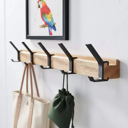 Rustic Wooden Coat Hook Rack Entryway Organizer
