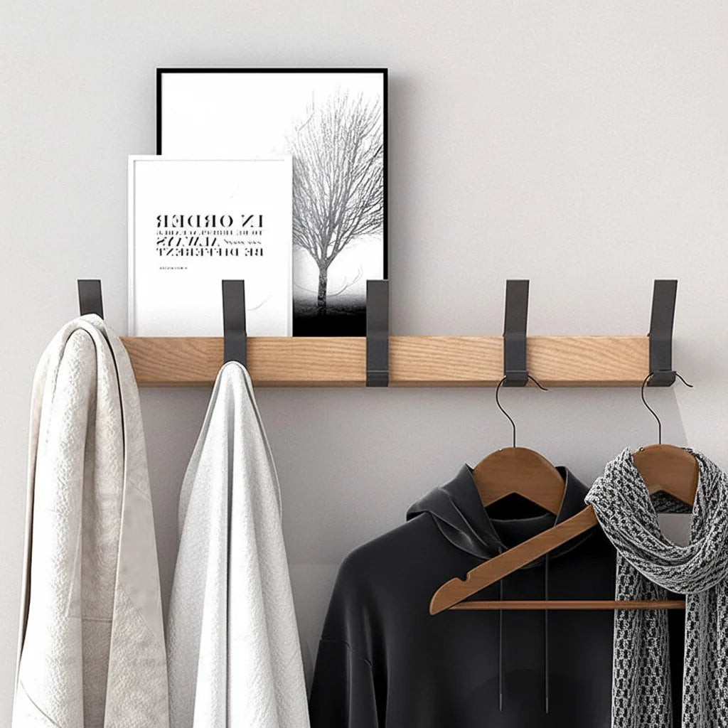 Rustic Wooden Coat Hook Rack Entryway Organizer
