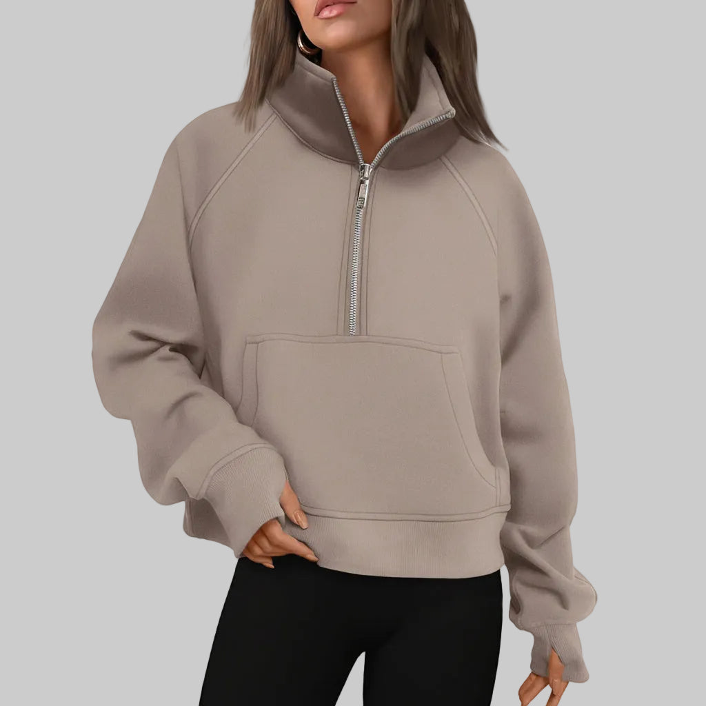 Soft Women's Fleece Pullover Half Zip Crop Top