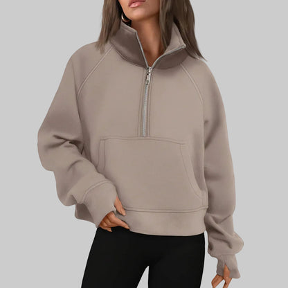 Soft Women's Fleece Pullover Half Zip Crop Top