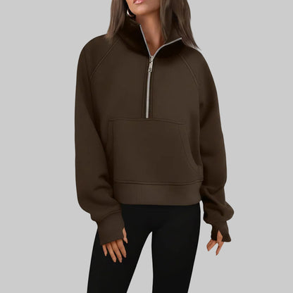 Soft Women's Fleece Pullover Half Zip Crop Top