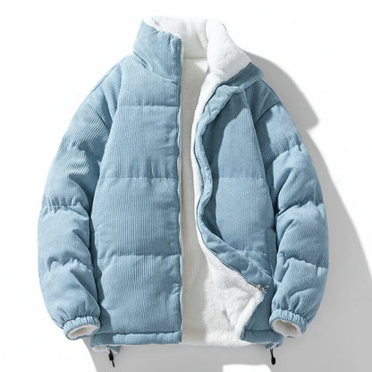 Fuzzy Corduroy Insulated Zip Up Winter Coat - Lusomart