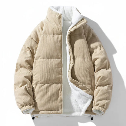 Fuzzy Corduroy Insulated Zip Up Winter Coat