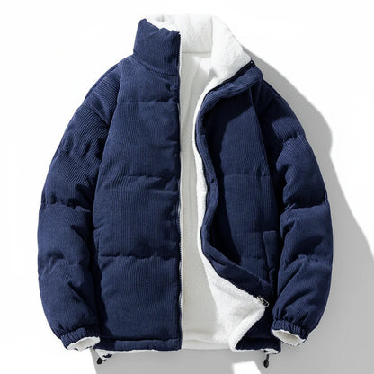 Fuzzy Corduroy Insulated Zip Up Winter Coat