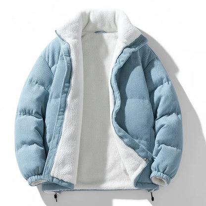 Fuzzy Corduroy Insulated Zip Up Winter Coat
