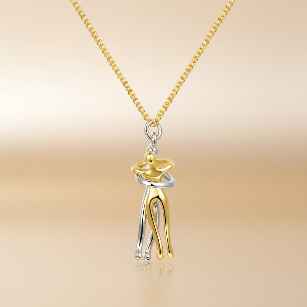 Romantic Heart Couple Pendant Necklace in Gold and Silver - Lusomart