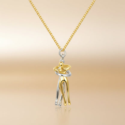 Romantic Heart Couple Pendant Necklace in Gold and Silver - Lusomart