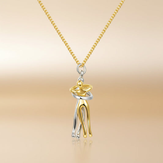 Romantic Heart Couple Pendant Necklace in Gold and Silver - Lusomart