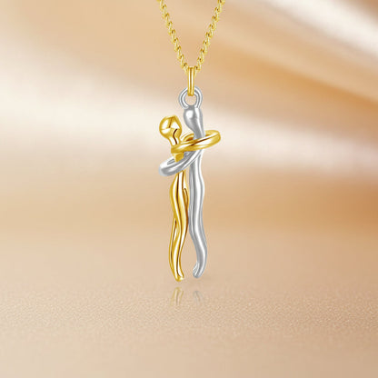 Romantic Heart Couple Pendant Necklace in Gold and Silver