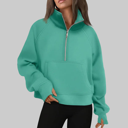 Soft Women's Fleece Pullover Half Zip Crop Top