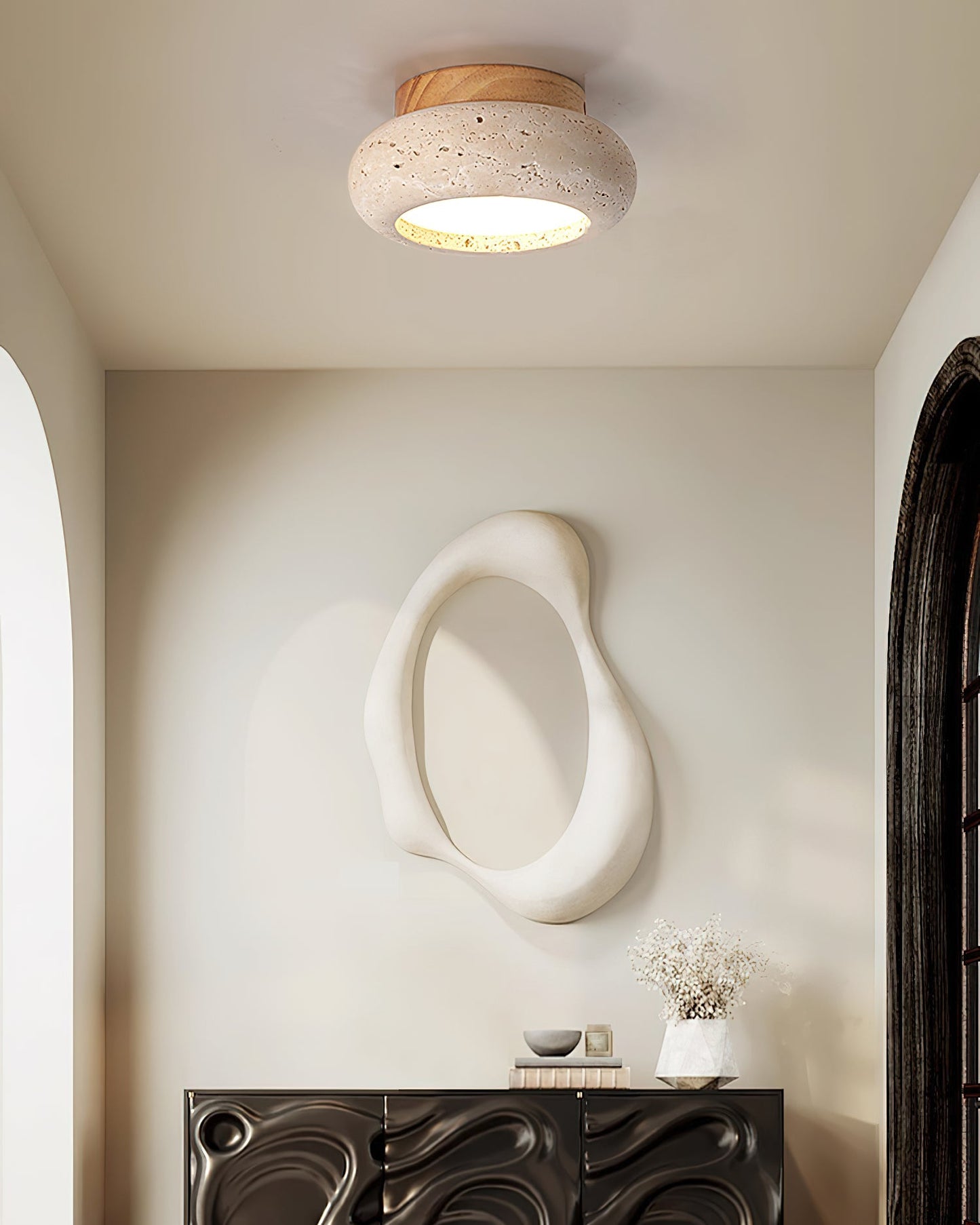 Cairns Modern Flush Mount Ceiling Light Fixture with Integrated LED and Travertine Design 5