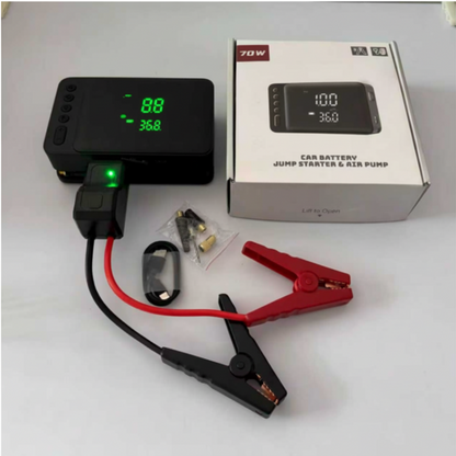 Compact Car Battery Booster Air Pump Tire Inflator Kit