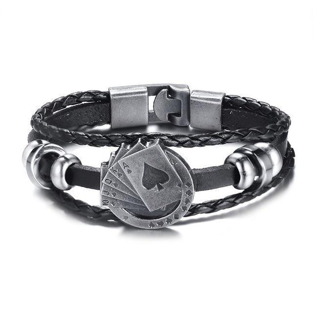 Classic Brown Leather Poker Bracelet for Men - Lusomart
