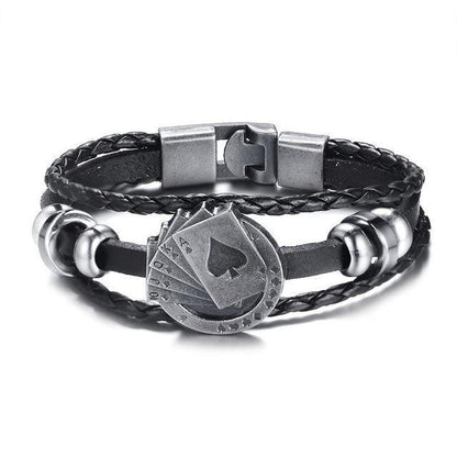 Classic Brown Leather Poker Bracelet for Men - Lusomart