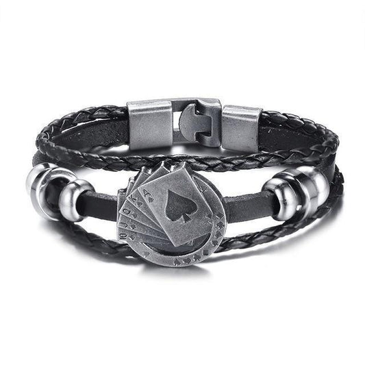 Classic Brown Leather Poker Bracelet for Men - Lusomart