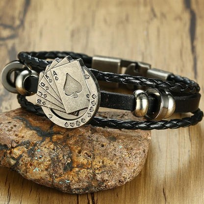 CardinalLeather | Stylish Vintage Men's Leather Bracelet with Poker Design 2