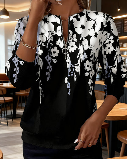 Relaxed Fit Graphic Sweatshirt with Half Zip - Lusomart