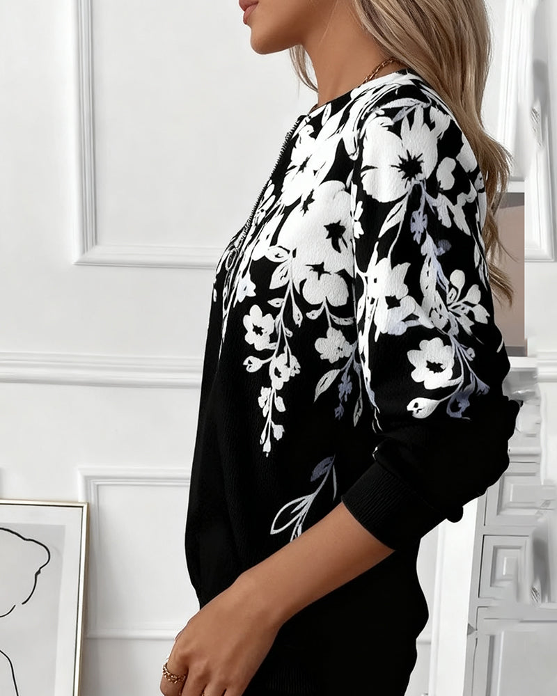 Casual Printed Sweatshirt with Half Zip & Collar – Stylish Comfort for Everyday Wear 1