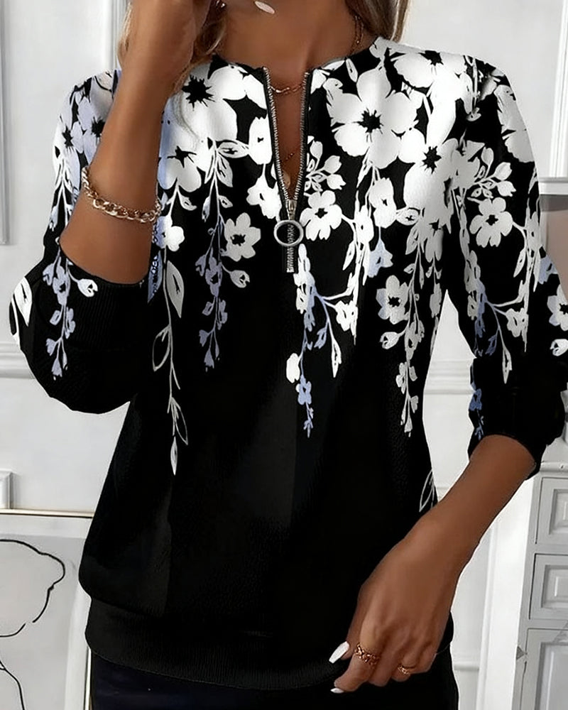 Casual Printed Sweatshirt with Half Zip & Collar – Stylish Comfort for Everyday Wear 2