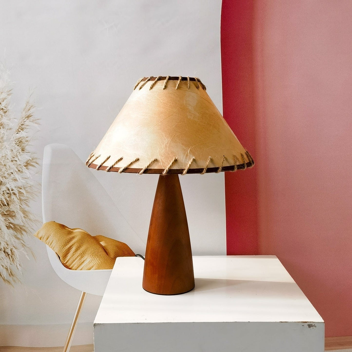 Rustic Wood Nightstand Table Lamp