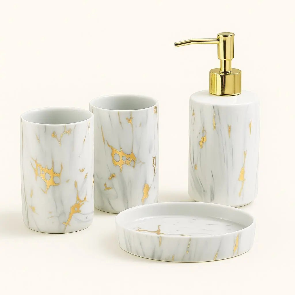 Luxury Marble Bathroom Accessories 4-Piece Ceramic Set - Lusomart