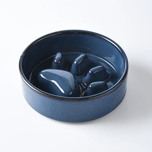 Ceramic Slow Feed Pet Bowl with Wood Base - Lusomart