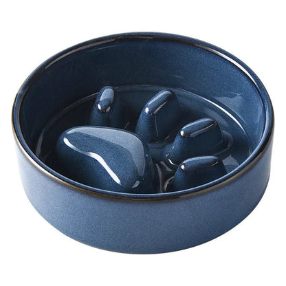 Ceramic Anti-Gobble Pet Bowl with Wooden Stand – Ergonomic Design for Cats and Small Dogs 1