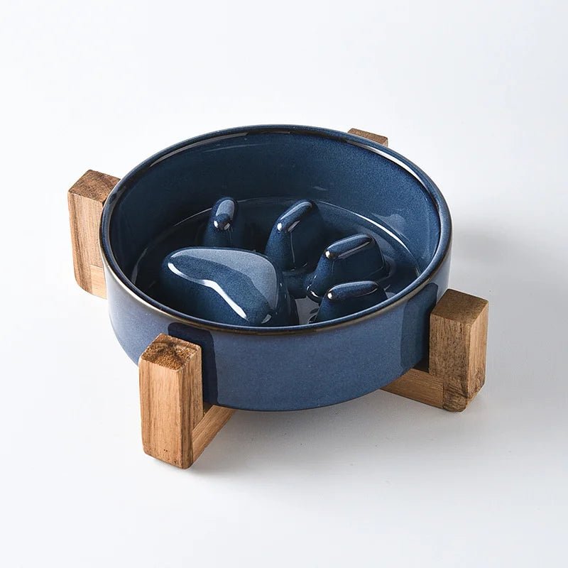Ceramic Anti-Gobble Pet Bowl with Wooden Stand – Ergonomic Design for Cats and Small Dogs 10