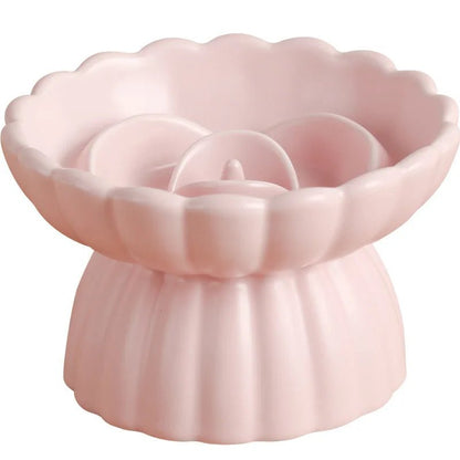 Ceramic Slow Feeder Dog Bowl and Elevated Cat Bowl - Flower Shaped Design for Healthy Eating 1