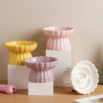 Ceramic Slow Feeder Dog Bowl and Elevated Cat Bowl - Flower Shaped Design for Healthy Eating 2