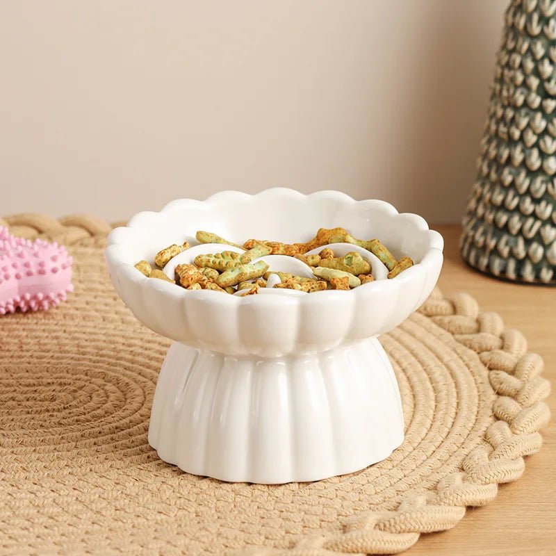 Ceramic Slow Feeder Dog Bowl and Elevated Cat Bowl - Flower Shaped Design for Healthy Eating 3