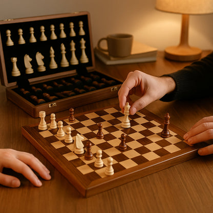 Traditional Wood Chess Board Set with Box - Lusomart