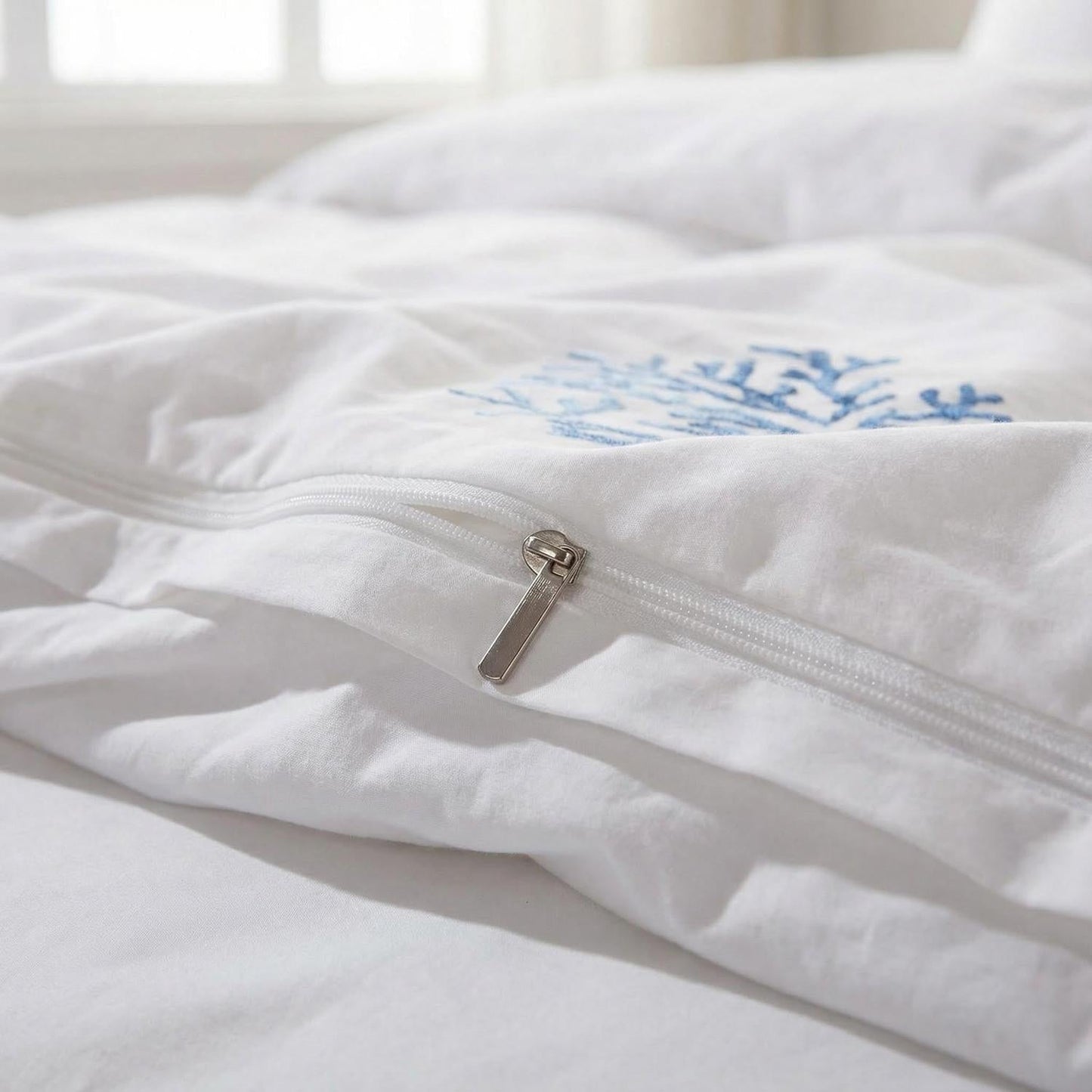 Luxurious Navy Blue Embroidered Bedding Set Cotton Duvet Cover