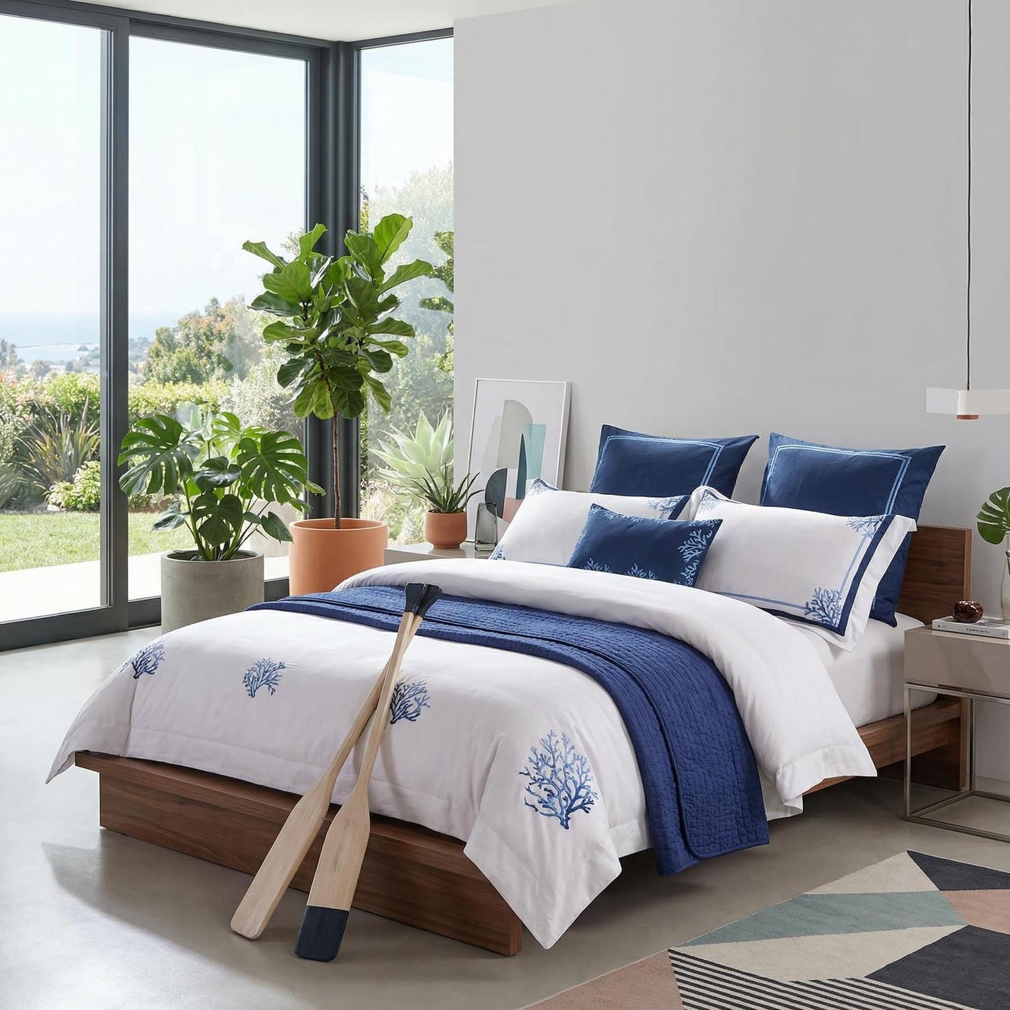Luxurious Navy Blue Embroidered Bedding Set Cotton Duvet Cover