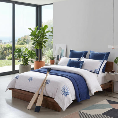 Luxurious Navy Blue Embroidered Bedding Set Cotton Duvet Cover