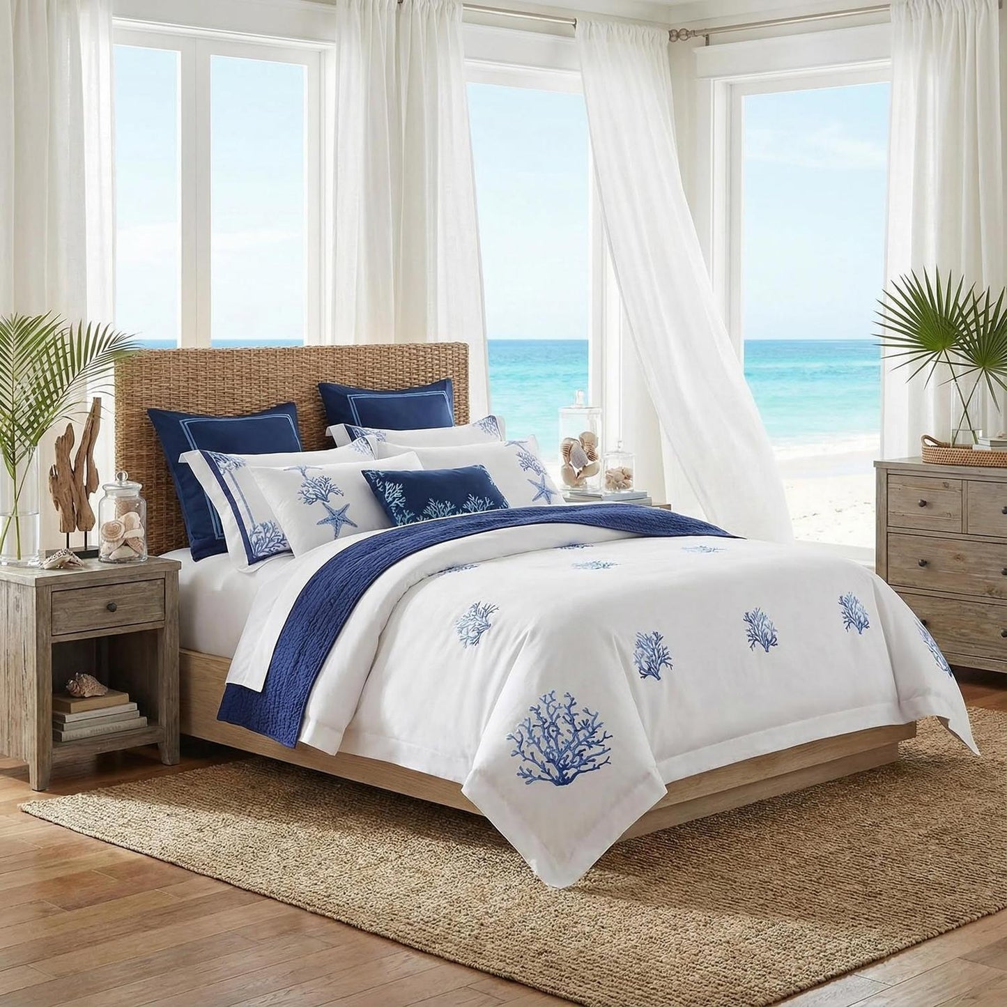 Luxurious Navy Blue Embroidered Bedding Set Cotton Duvet Cover