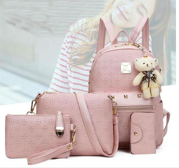 Fashionable Ladies Leather Rucksack with Gold Details - Lusomart