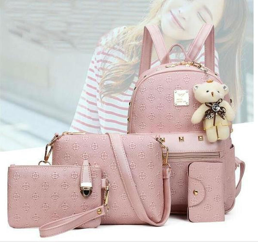 Fashionable Ladies Leather Rucksack with Gold Details - Lusomart