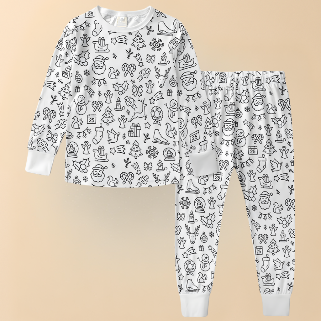 Children's Cotton Pajamas Set Christmas Coloring Fun for Kids 2