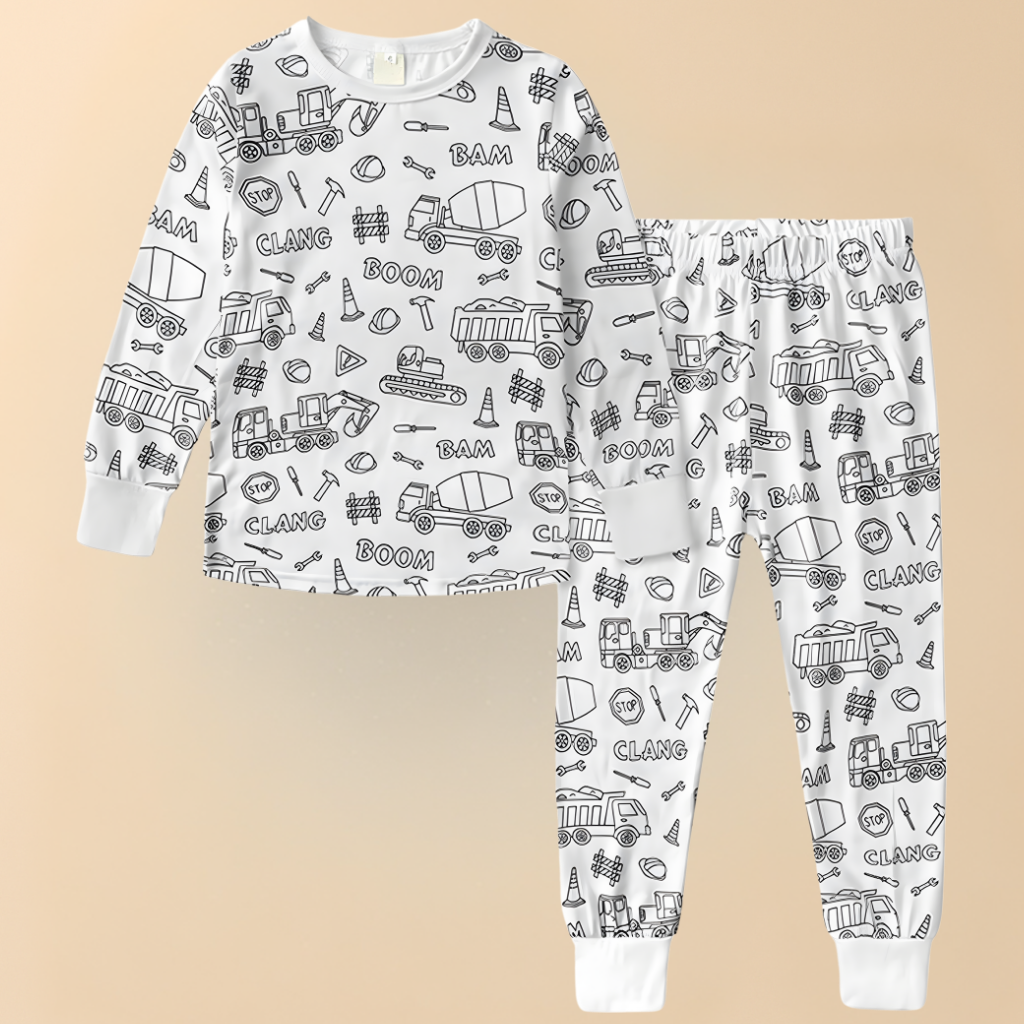 Children's Cotton Pajamas Set Christmas Coloring Fun for Kids 4