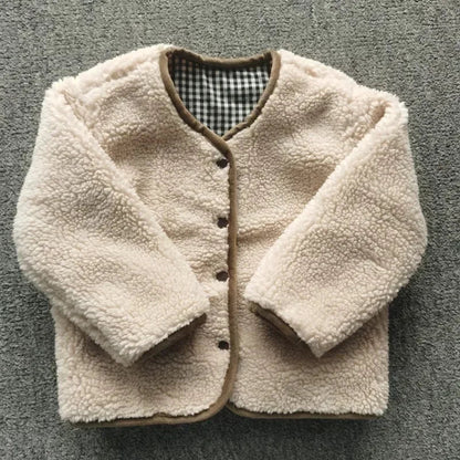 Children’s Reversible Jacket Plaid Plush Warm Autumn Winter Outerwear 1