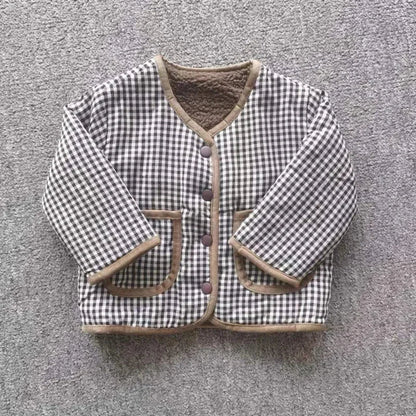 Children’s Reversible Jacket Plaid Plush Warm Autumn Winter Outerwear 3
