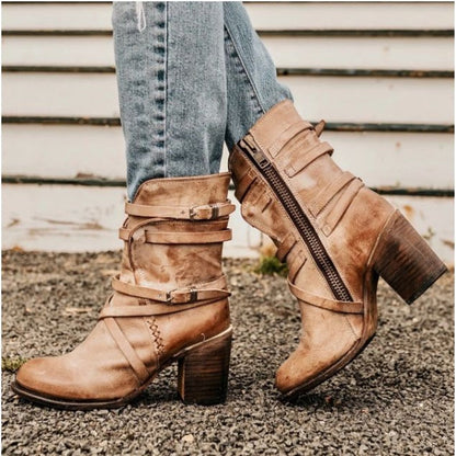 Stylish Women's Black Block Heel Ankle Boots - Lusomart