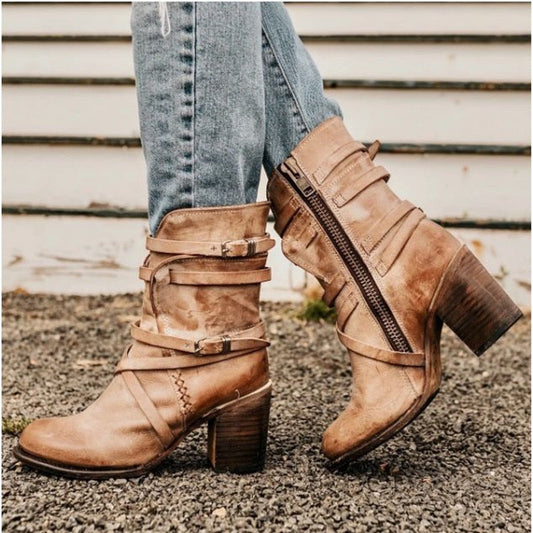 Stylish Women's Black Block Heel Ankle Boots - Lusomart