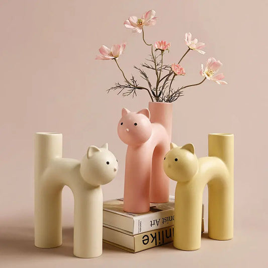 White Cat Figurine Decorative Ceramic Vase - Lusomart