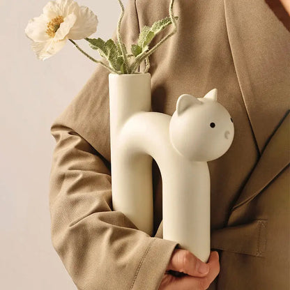 Clem Marble Cat Shaped Ceramic Flower Vase Inovessa