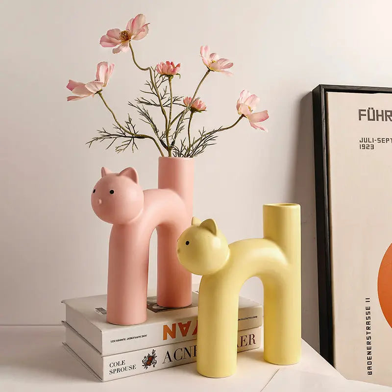 Clem Marble Cat Shaped Ceramic Flower Vase Inovessa